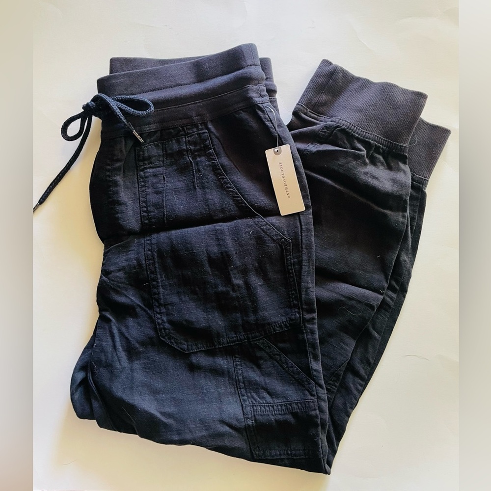 Anthropologie Nomad Black Drawstring Cargo Joggers SZ M NWT